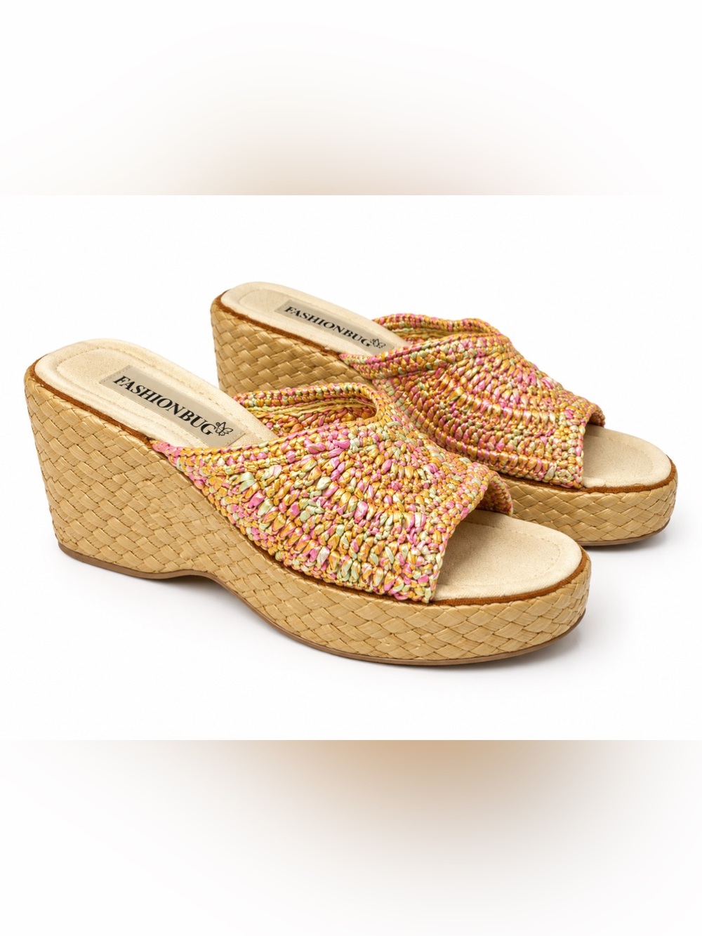 Fashion Bug Y2K Wedge Sandals Women’s 10 Platform Wicker Woven Chunky Slip On